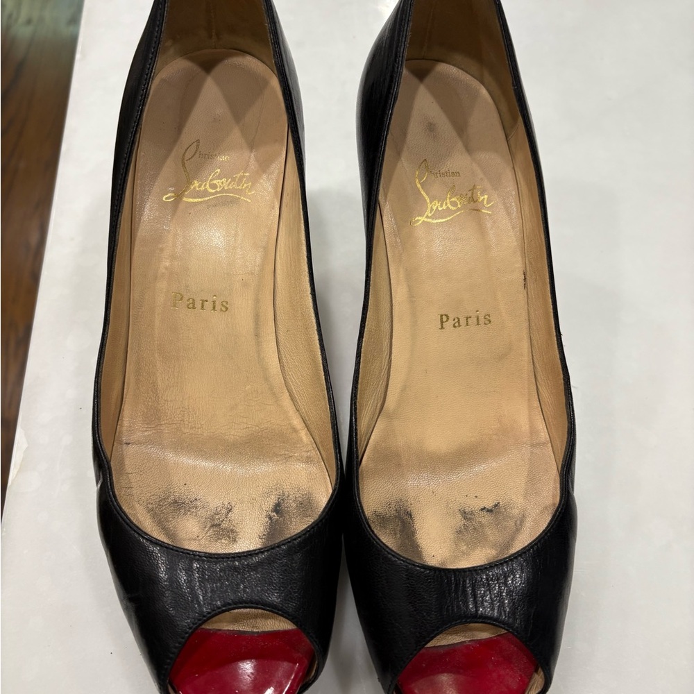 Christian Louboutin Black and Red Peep Toe Heels